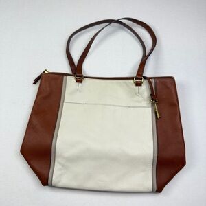 Fossil White and Brown Tote Bag